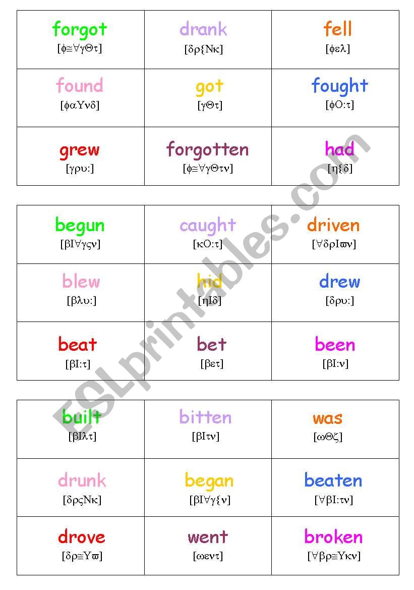 Irregular verbs BINGO-3 worksheet