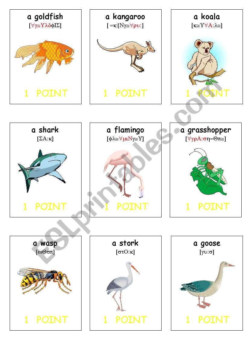 oral assessment cards- animals2