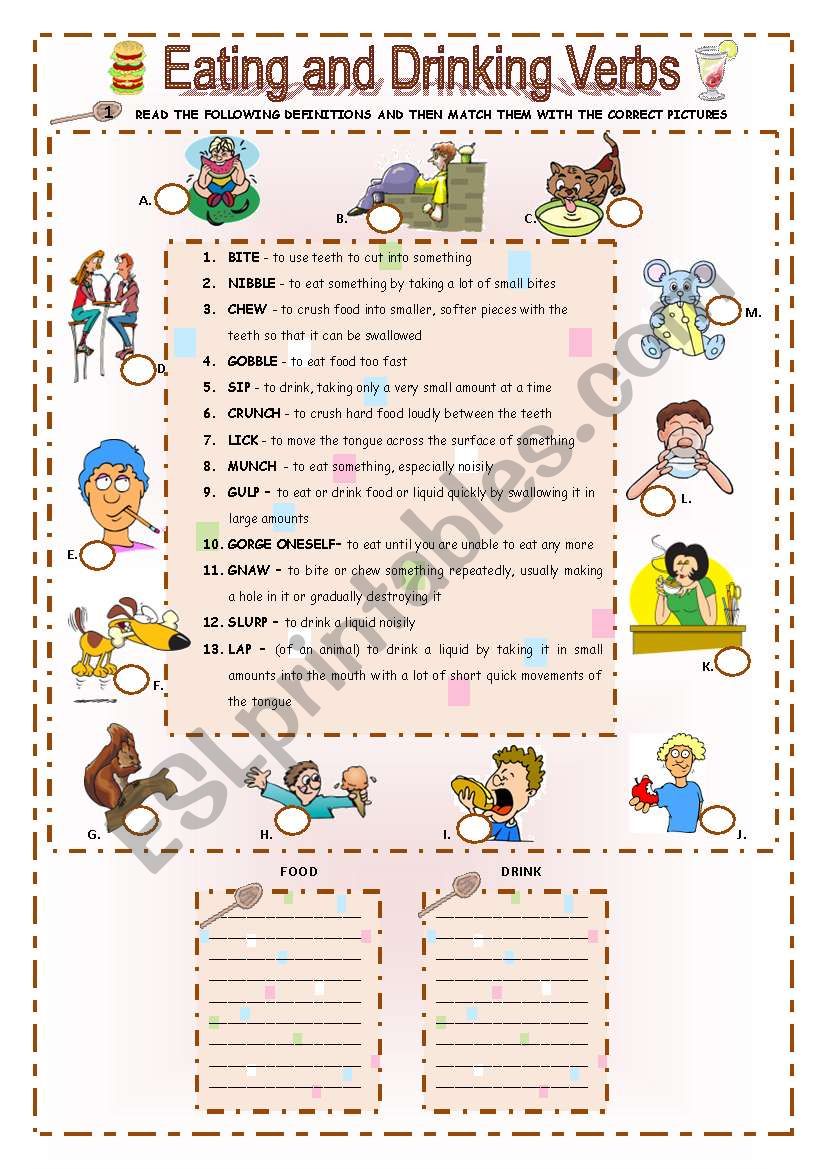 EATING AND DRINKING VERBS worksheet