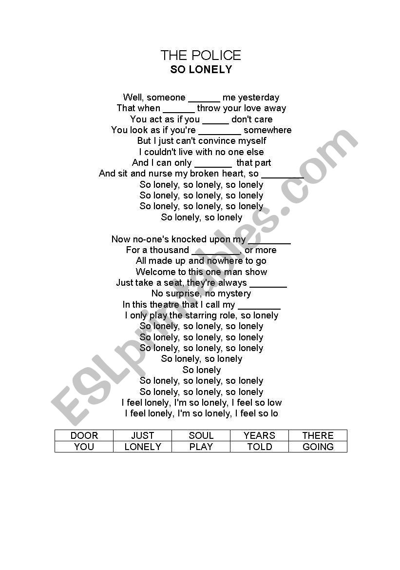 SONG worksheet