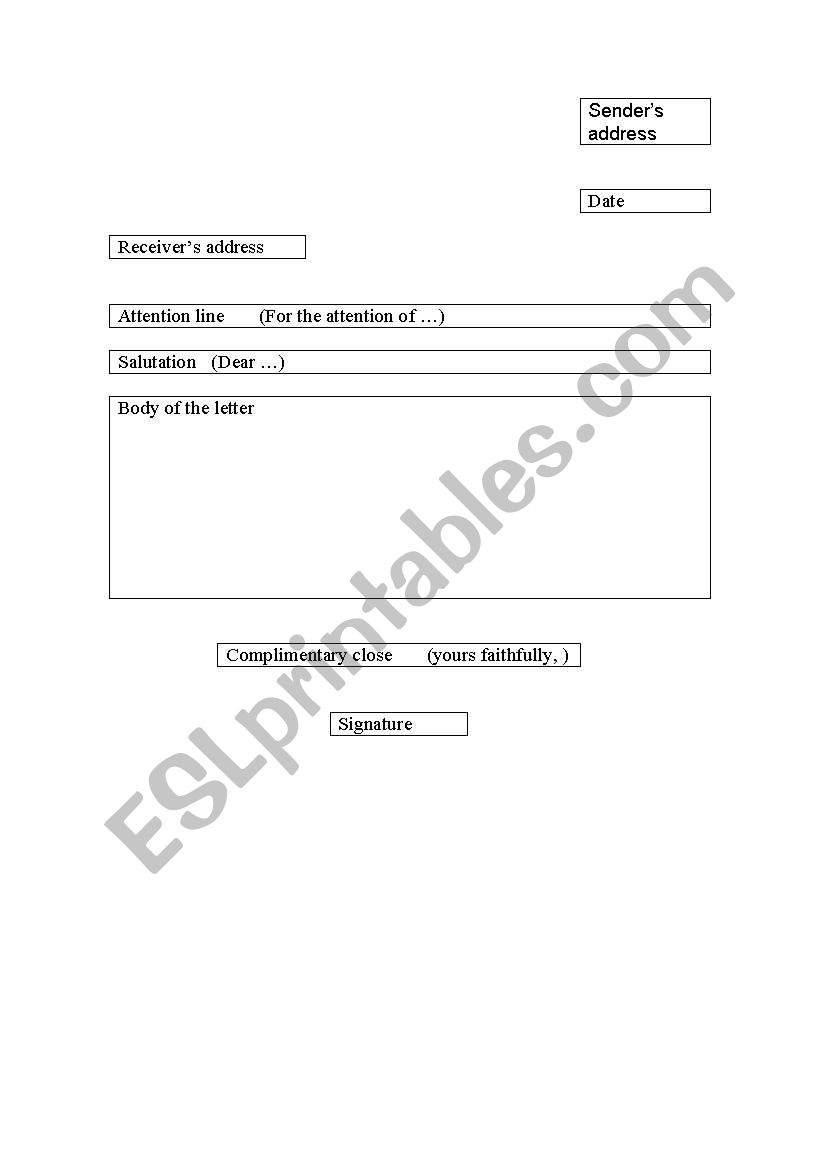 Body of a Commercial Letter worksheet