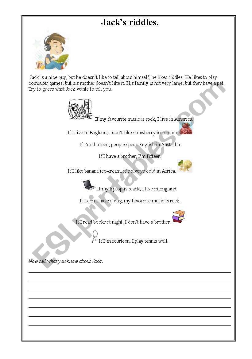 Jacks riddles worksheet