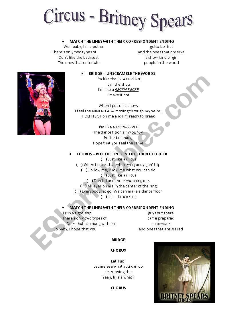 Circus by Britney Spears worksheet