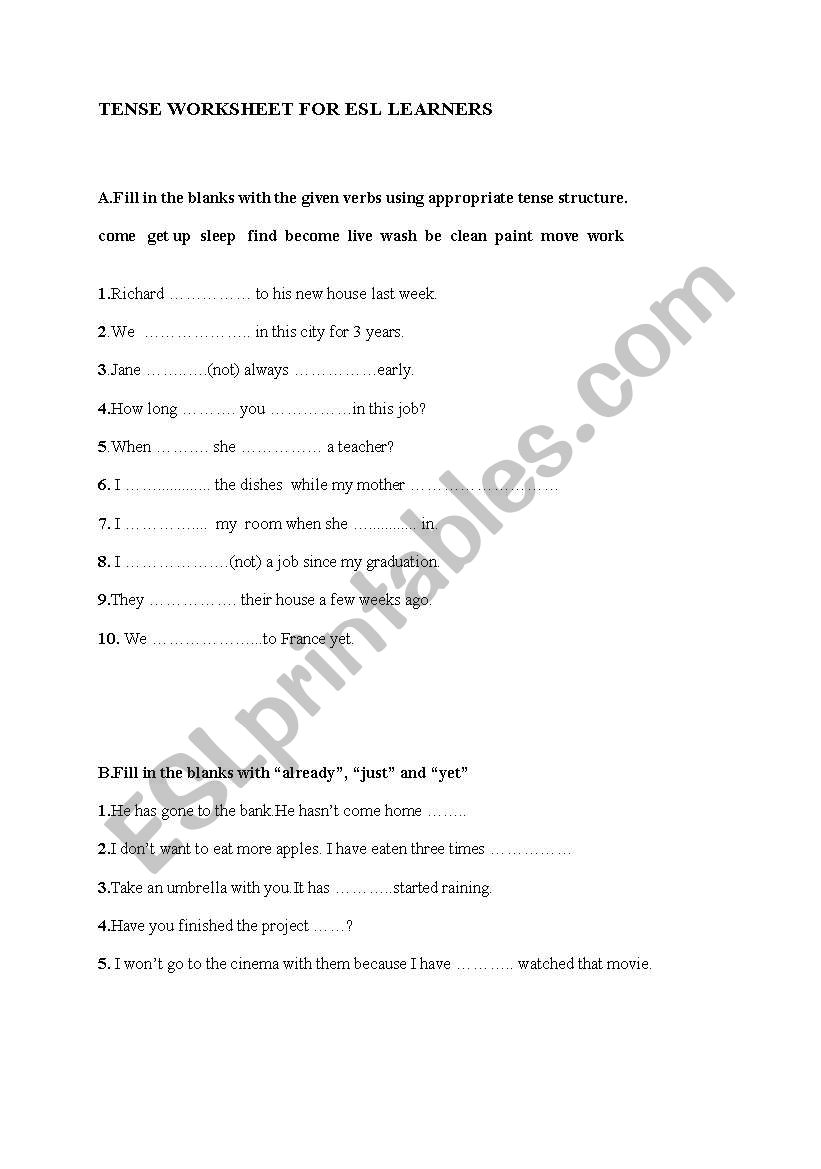 Present Perfect and Present Perfect Continous Worksheet