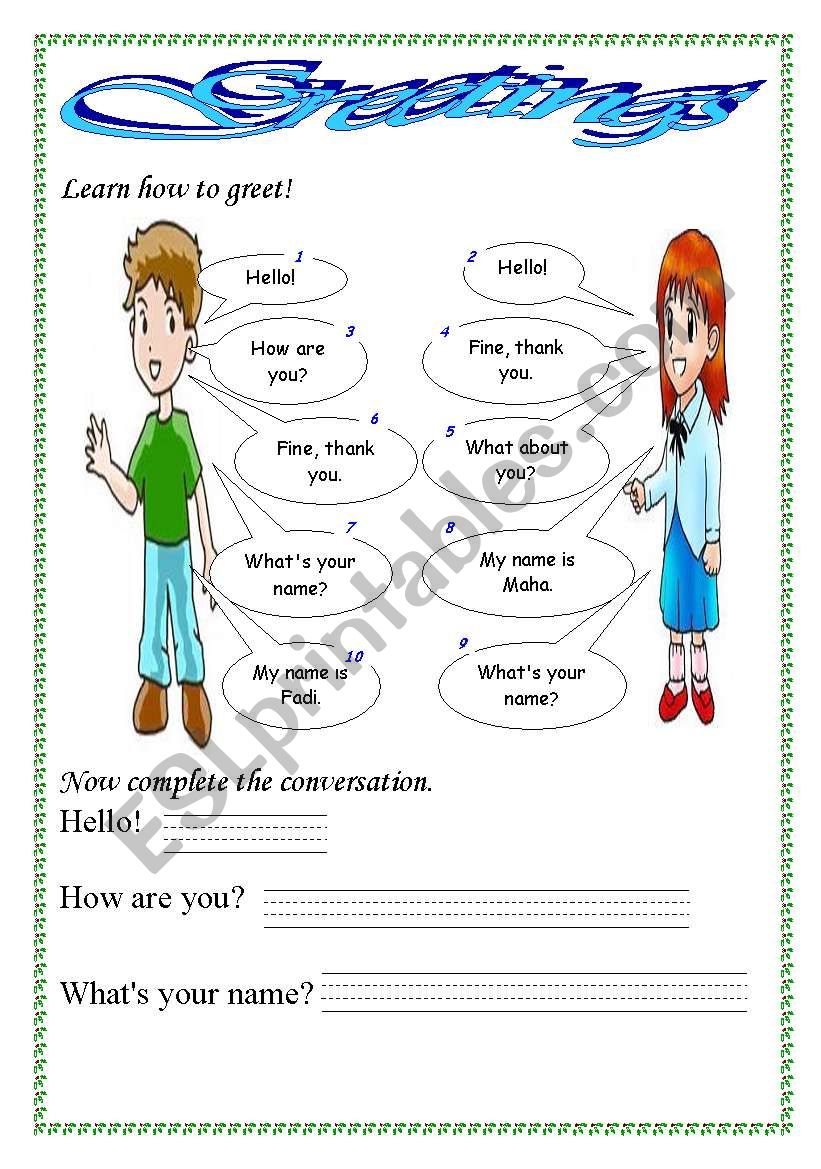 Greetings worksheet