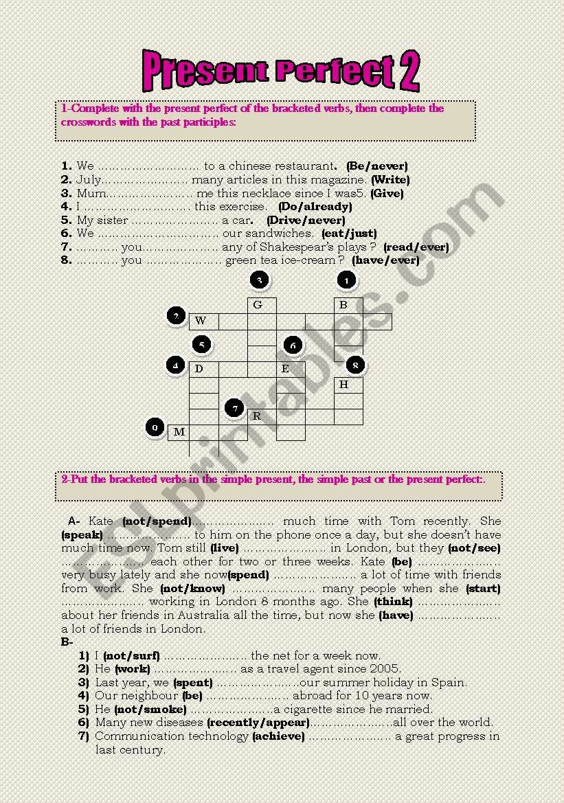 Present perfect 2 worksheet