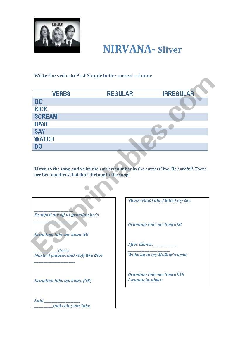 Nirvana- Sliver worksheet