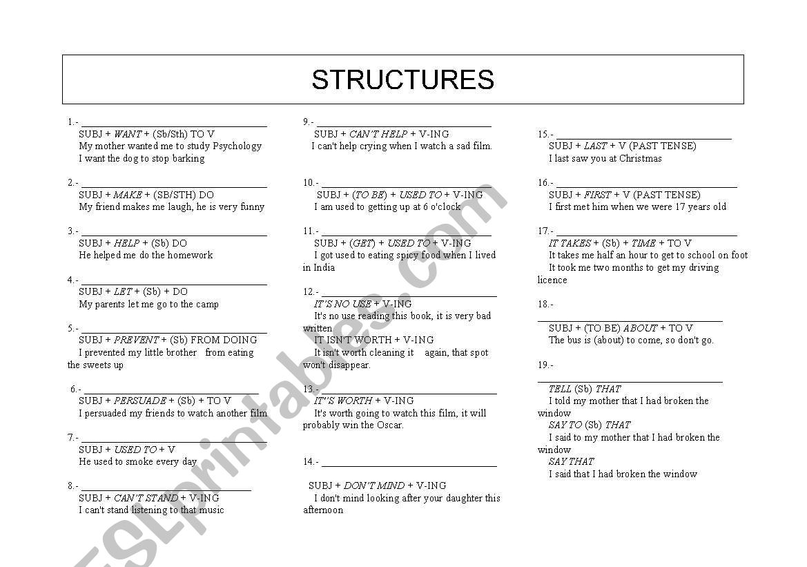 GRAMMAR STRUCTURES worksheet