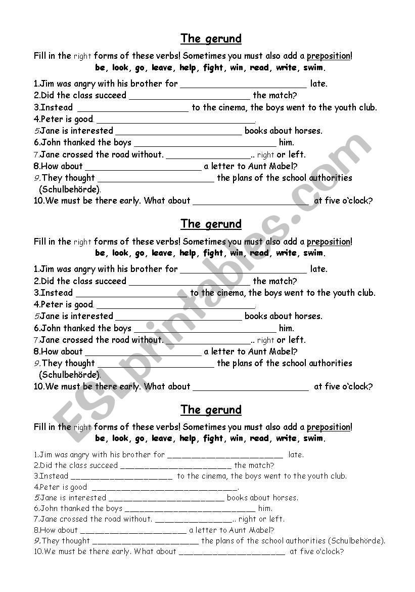 The gerund worksheet