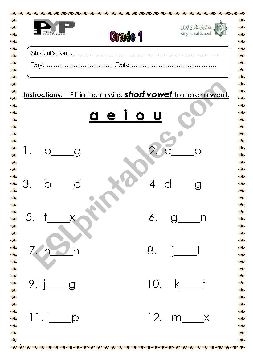 vowels worksheet