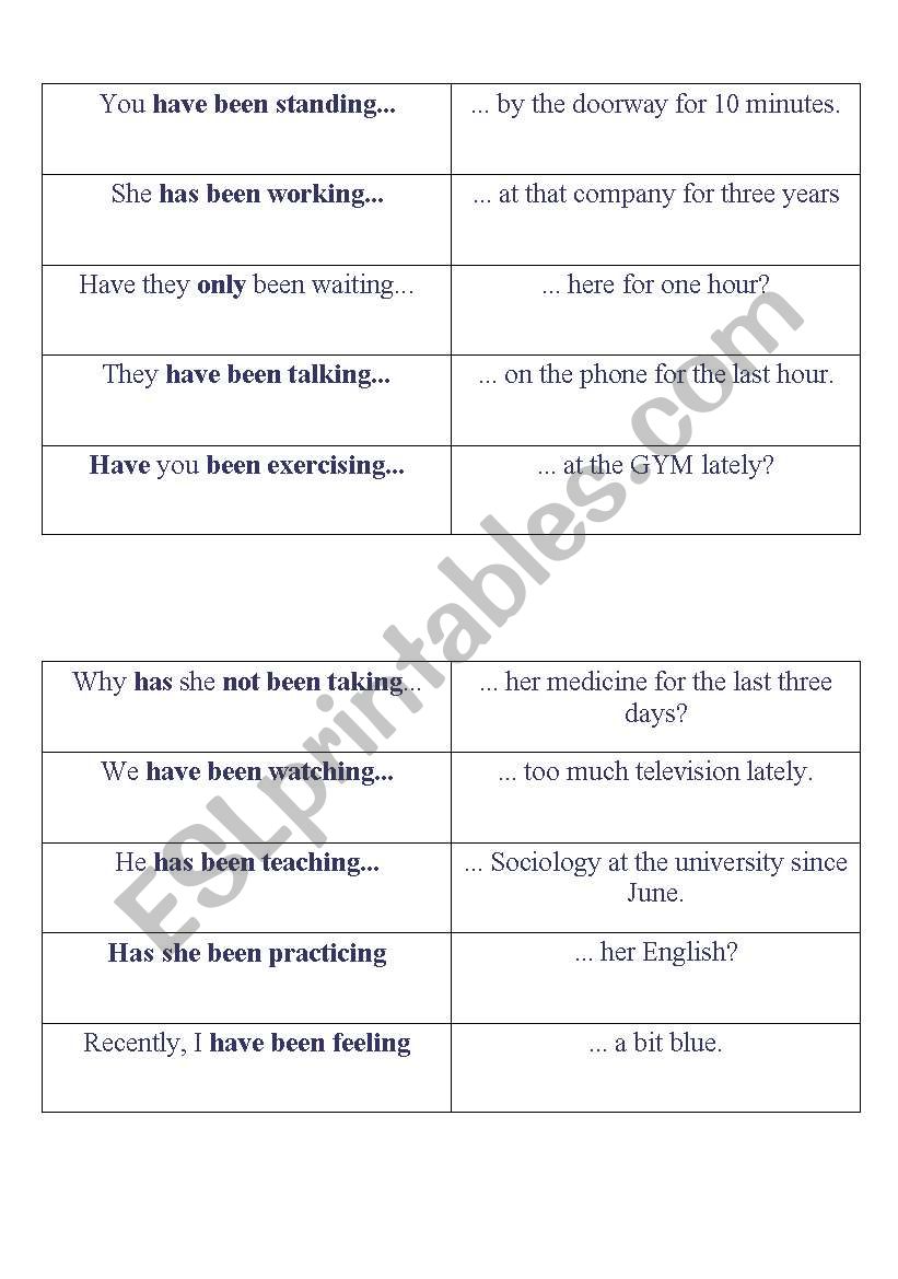 Present Perfect Continuous matching activity