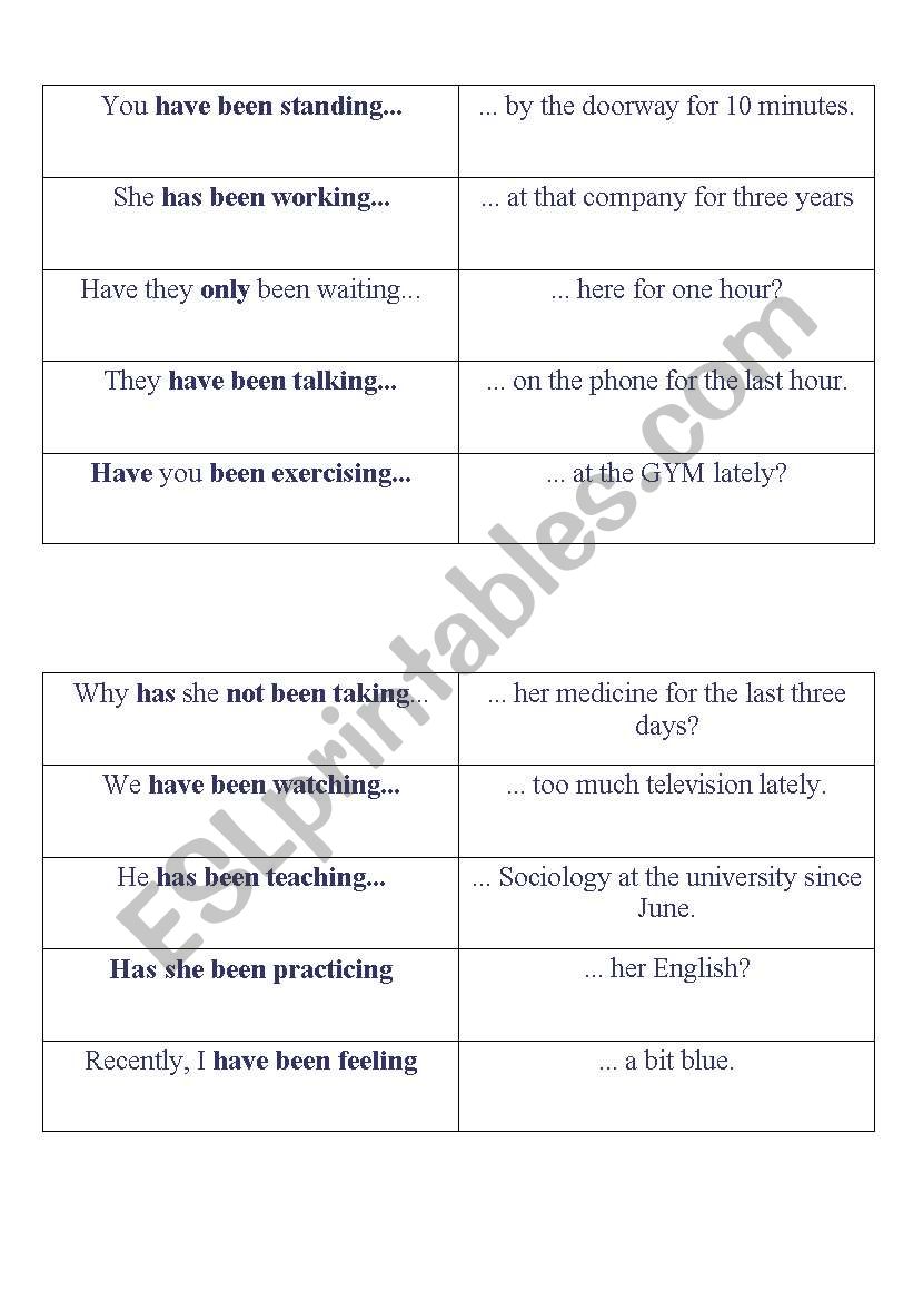 Present Perfect Continuous matching activity