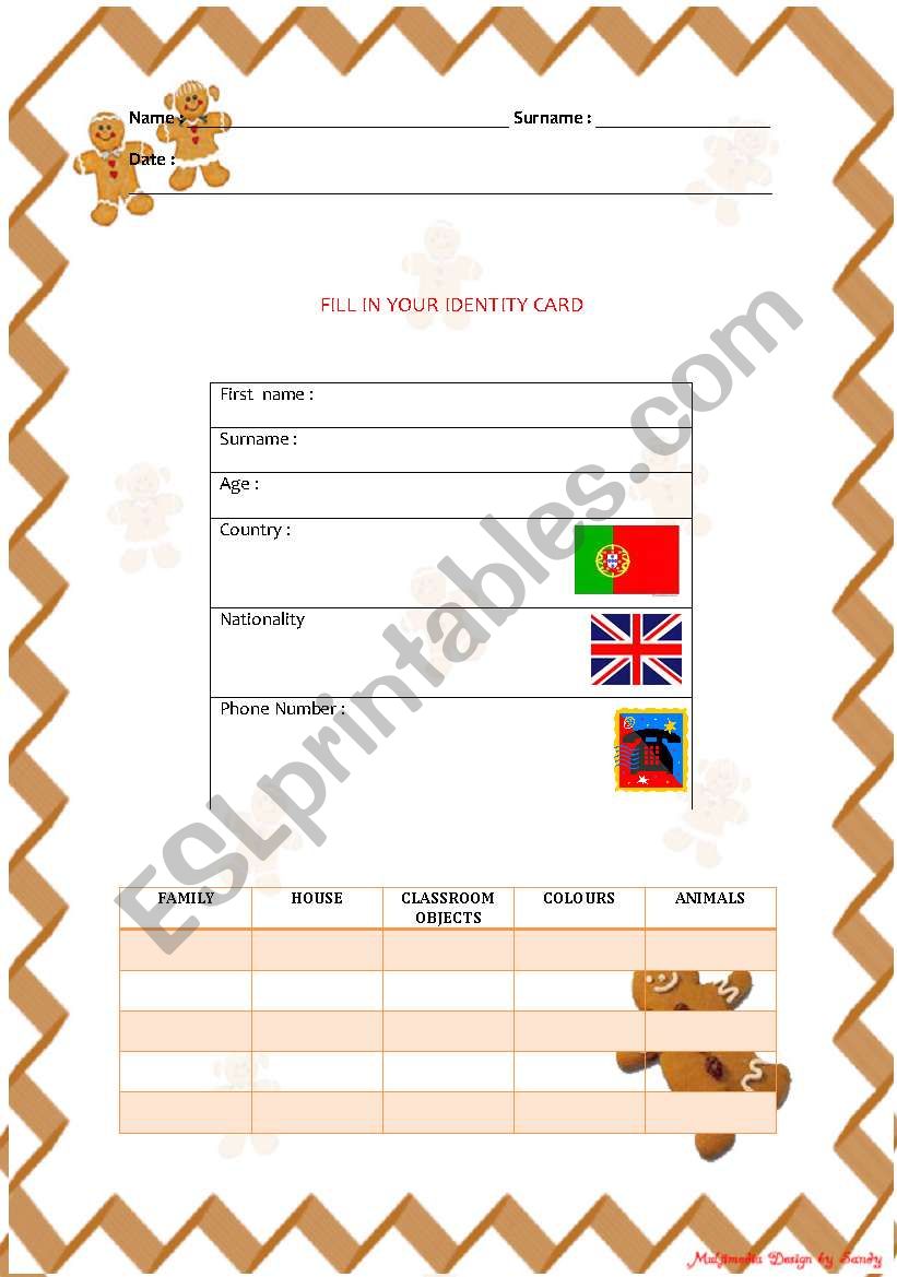 Identity card worksheet