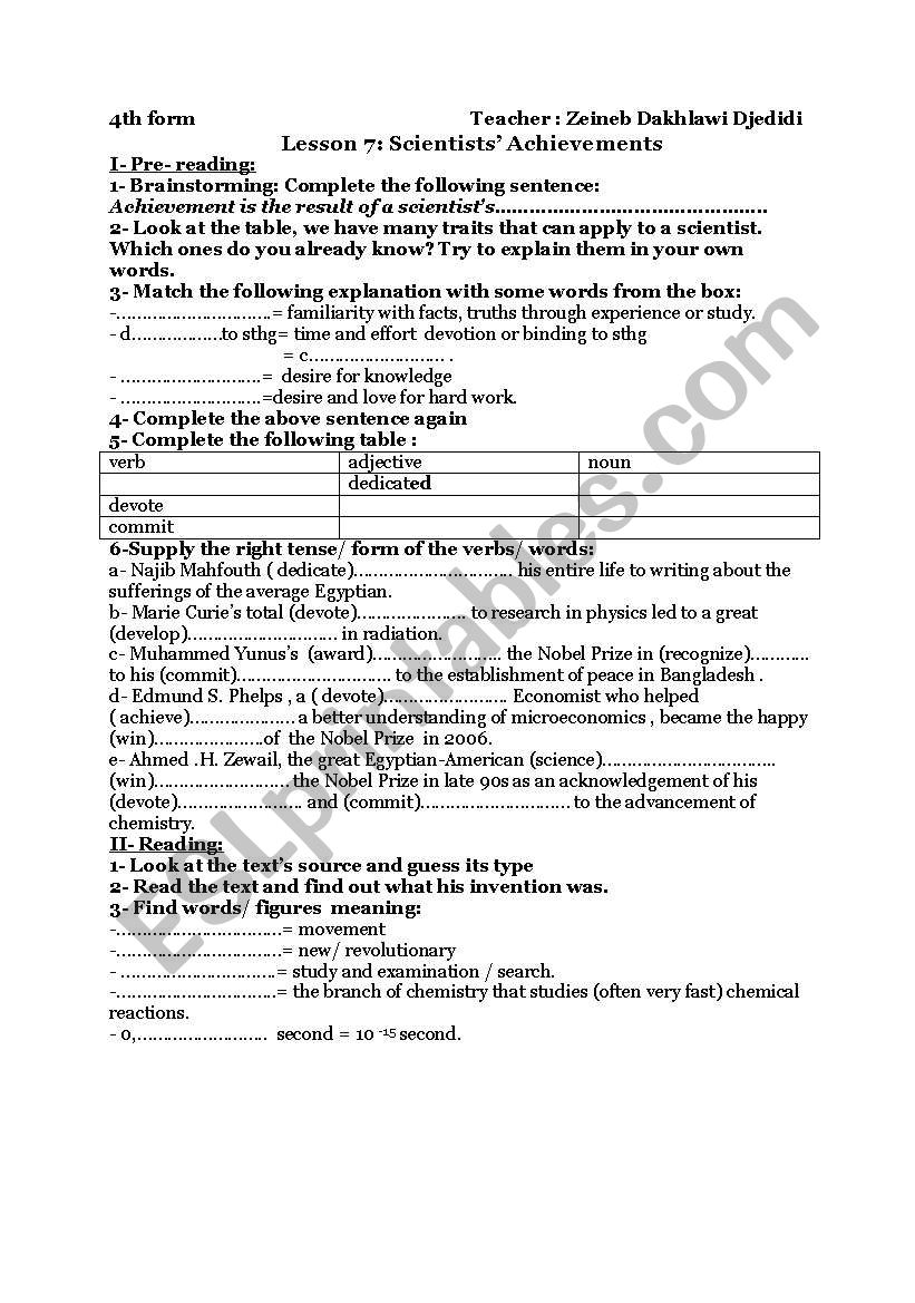 Scientists achievements - lesson 7 - 4th form