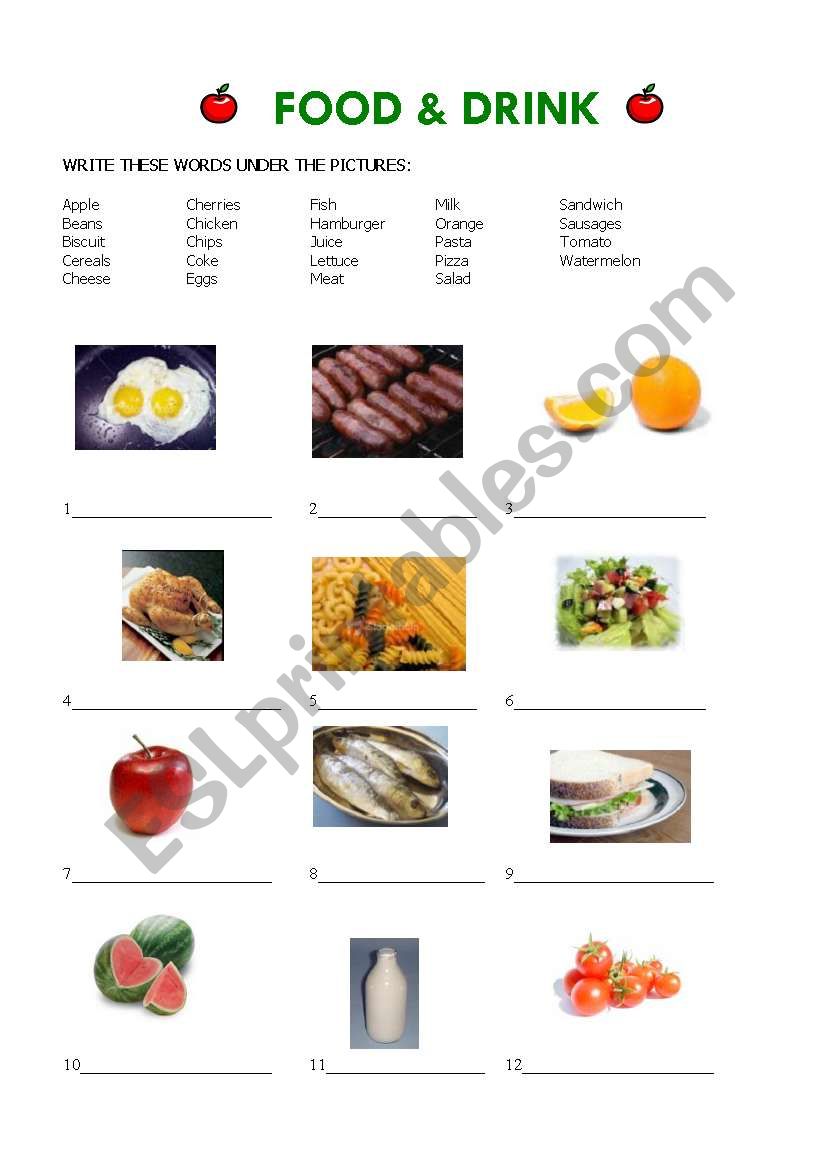 FOOD AND DRINK worksheet