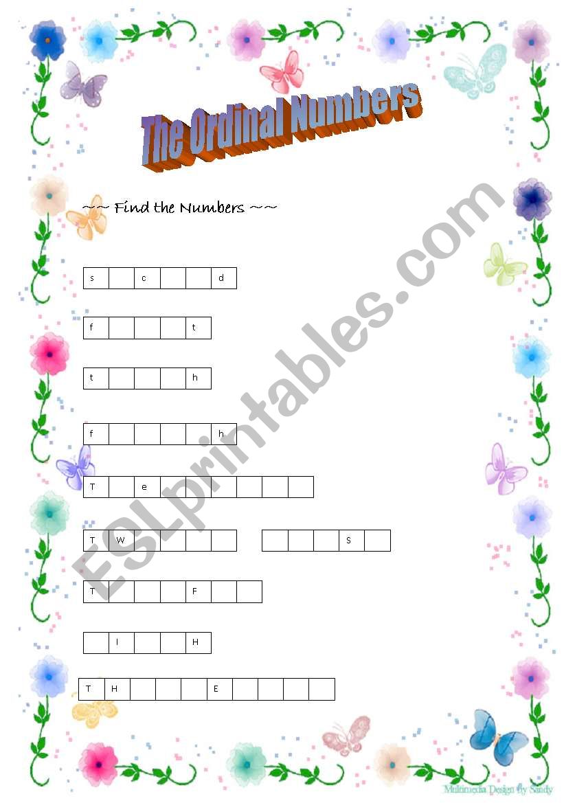 Find the ordinal number worksheet