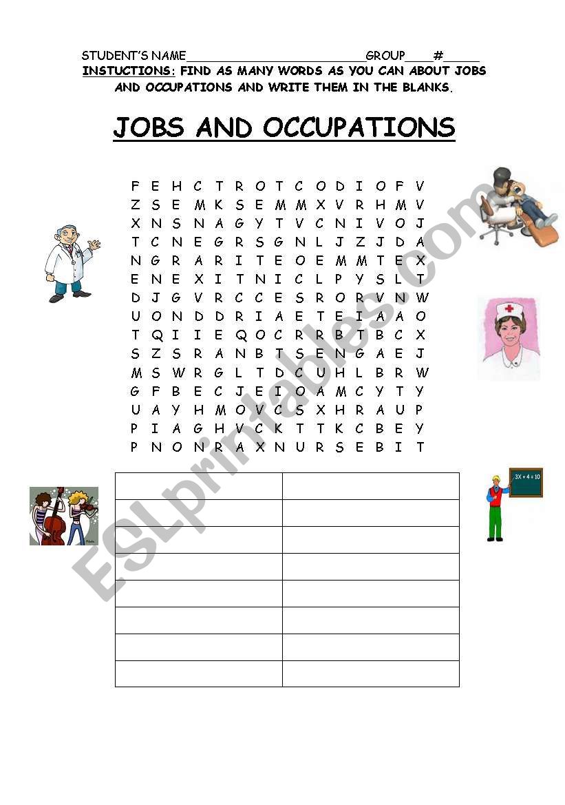 JOBS AND OCCUPATIONS worksheet