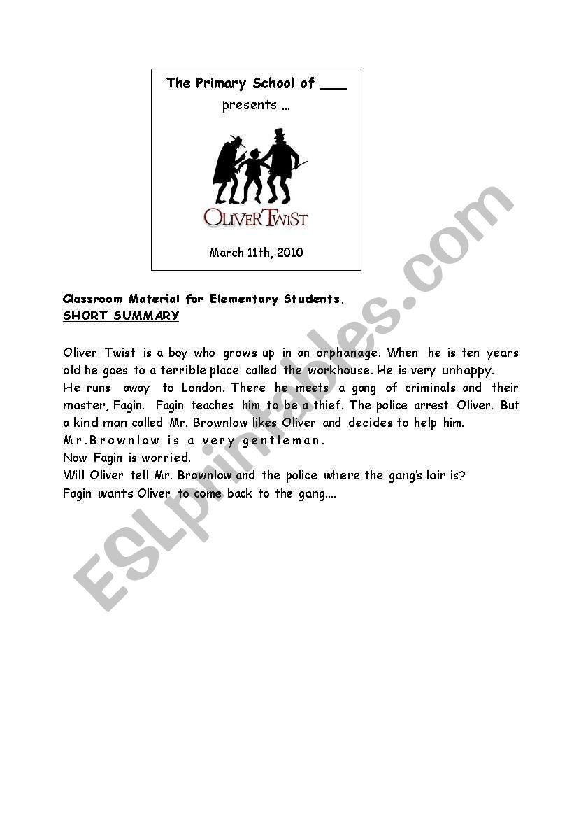 oliver twist worksheet