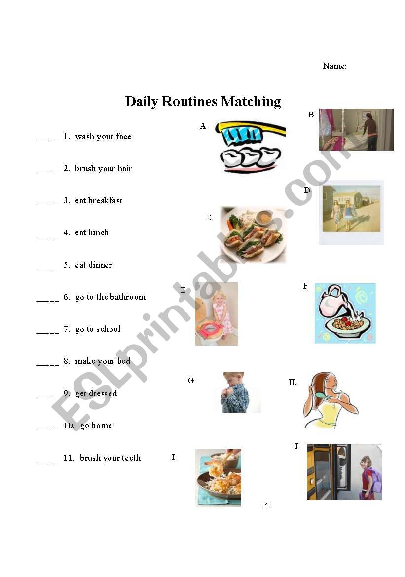 Daily Routines Matching Worksheet