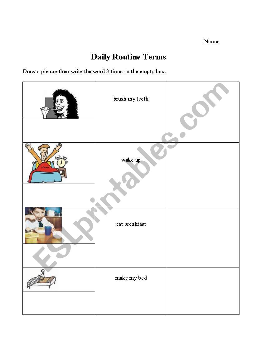 Daily Routines Vocabulary worksheet
