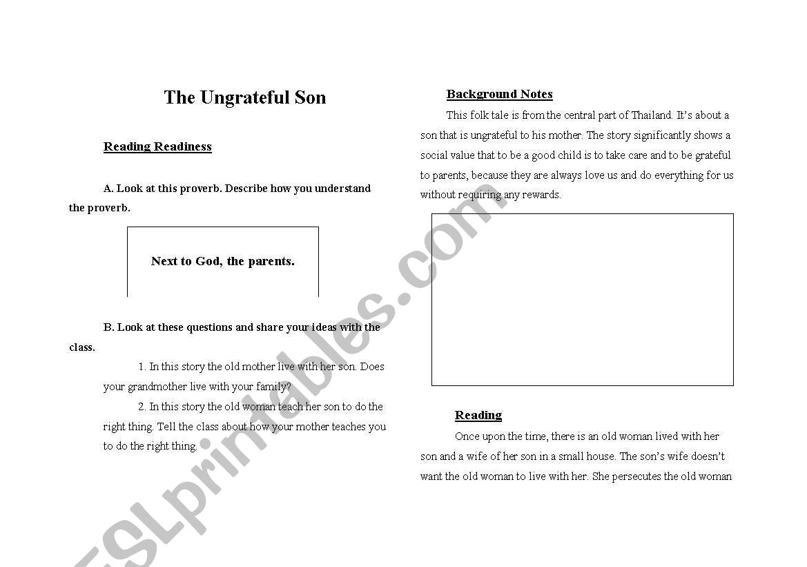 The Ungrateful Son worksheet