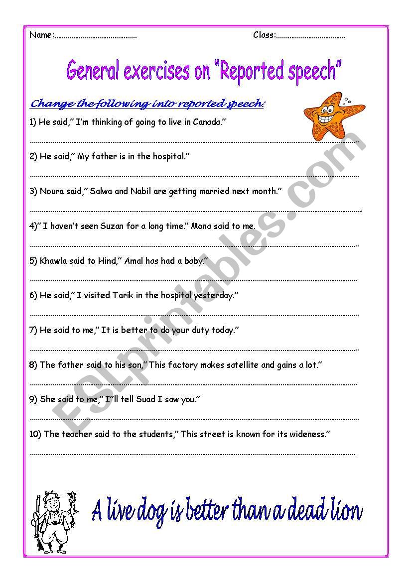 Reported speech worksheet