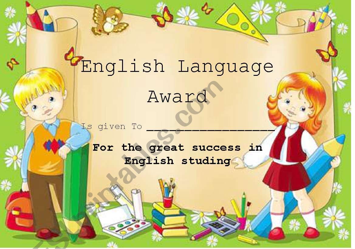 English language award worksheet