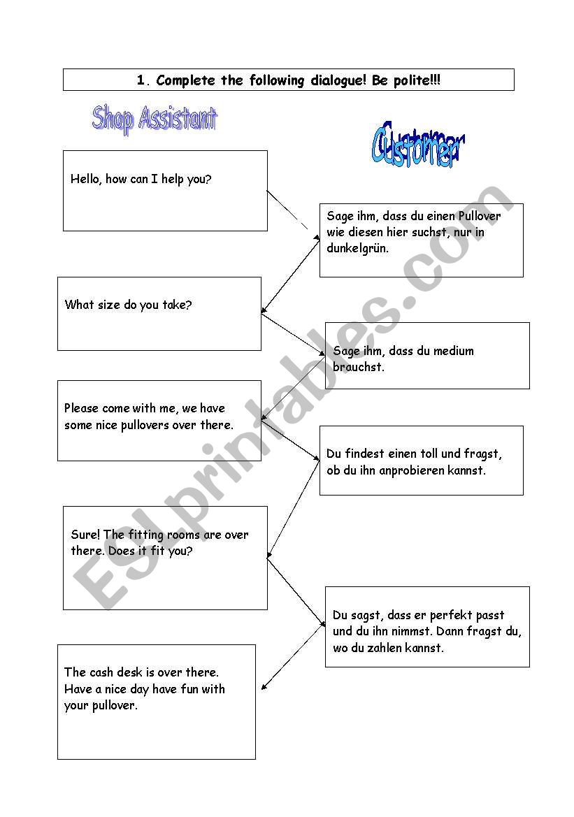 Shopping Dialogues worksheet