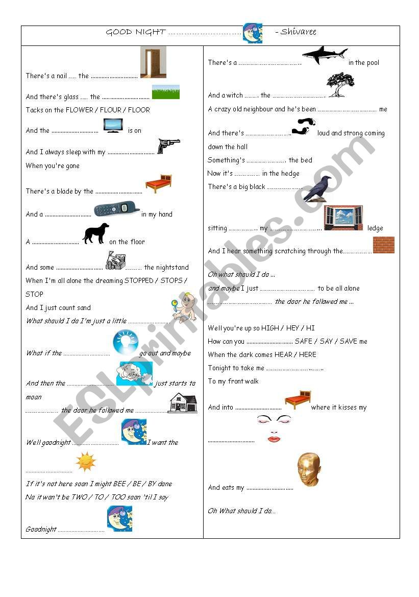 good night moon 1/2 worksheet