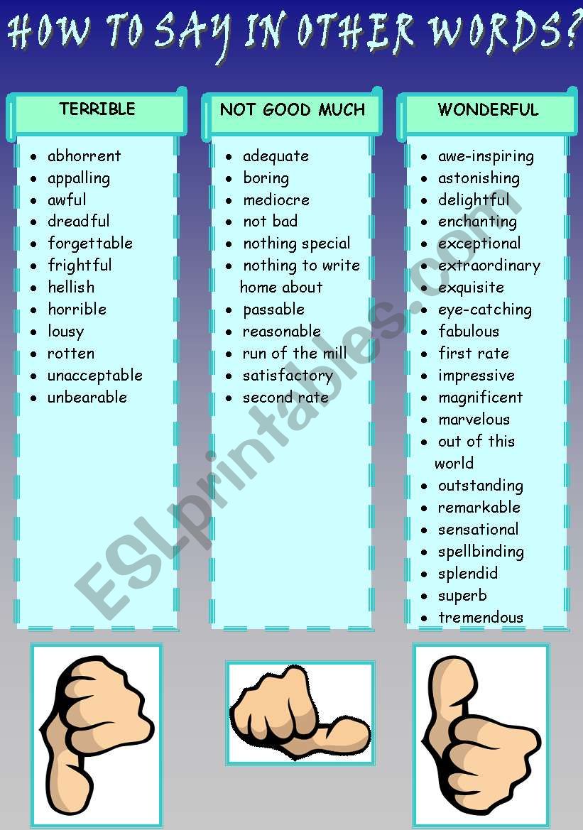 how to say it in other words worksheet