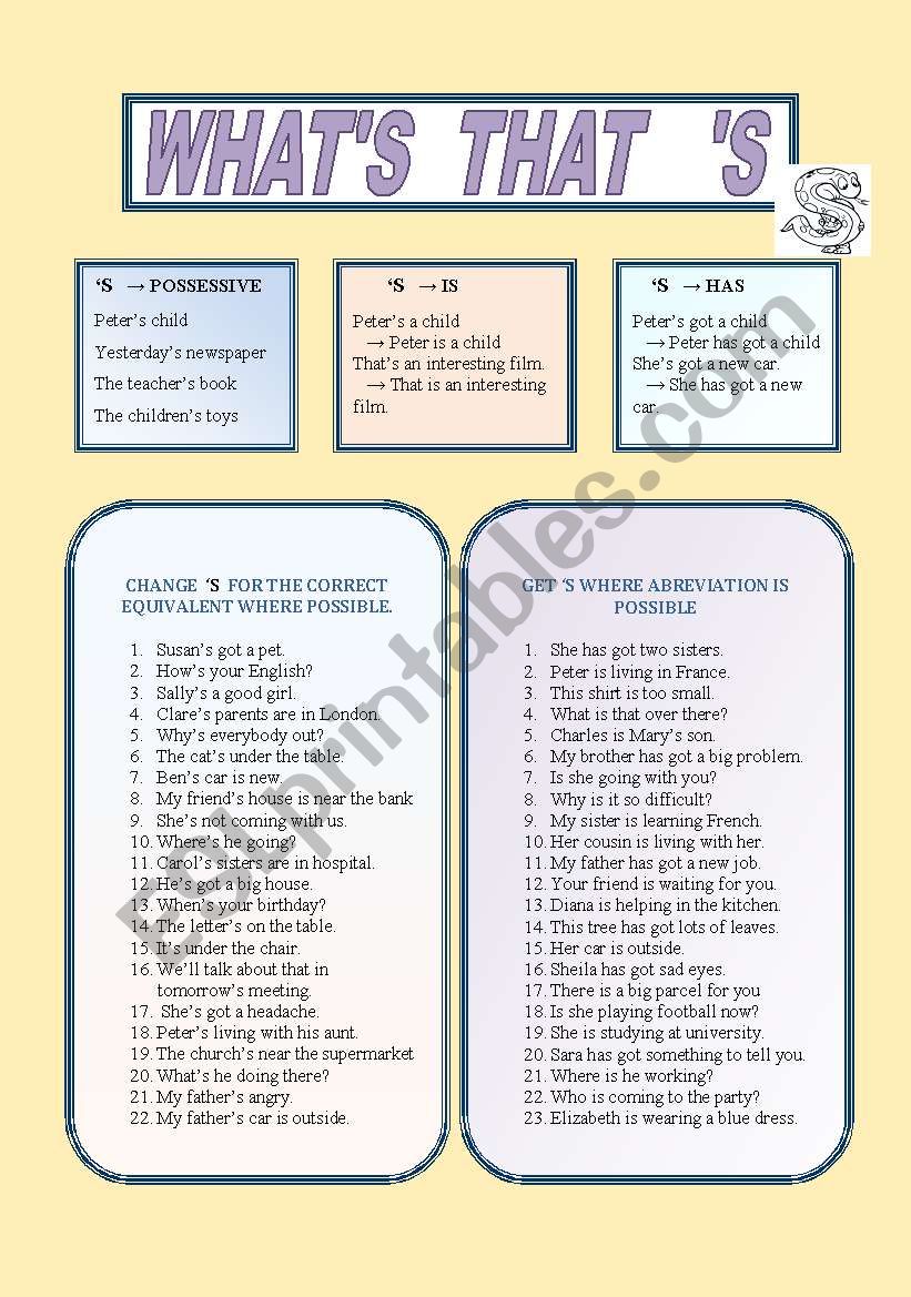 WhatÂ´s that    Â´s? worksheet