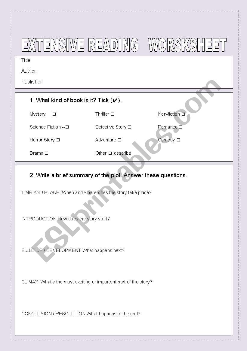 extensive reading report worksheet