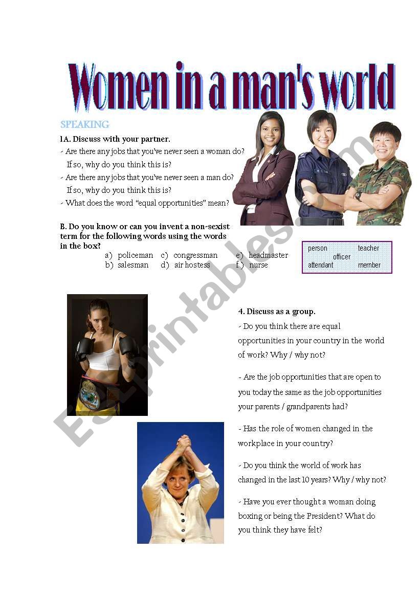 Women in a mans world worksheet