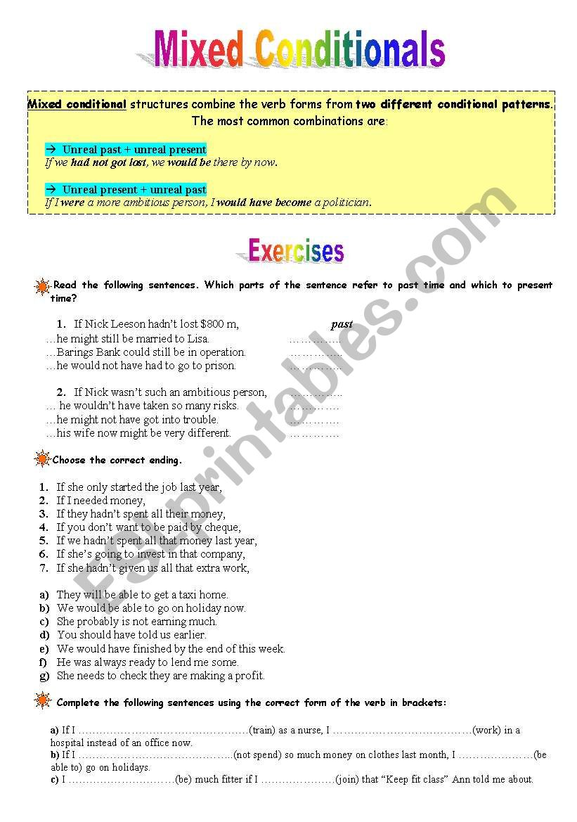 Mixed conditionals worksheet