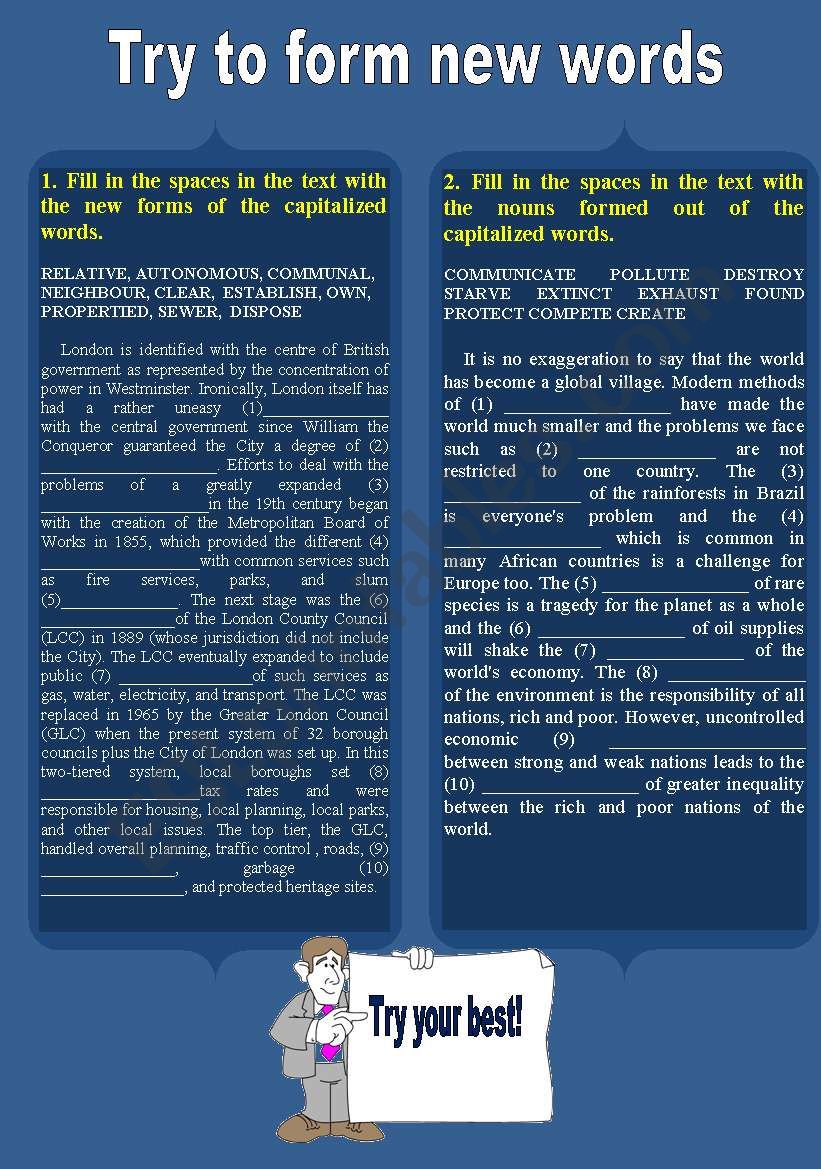 Word formation. 2 texts with gaps filling (Keys included)