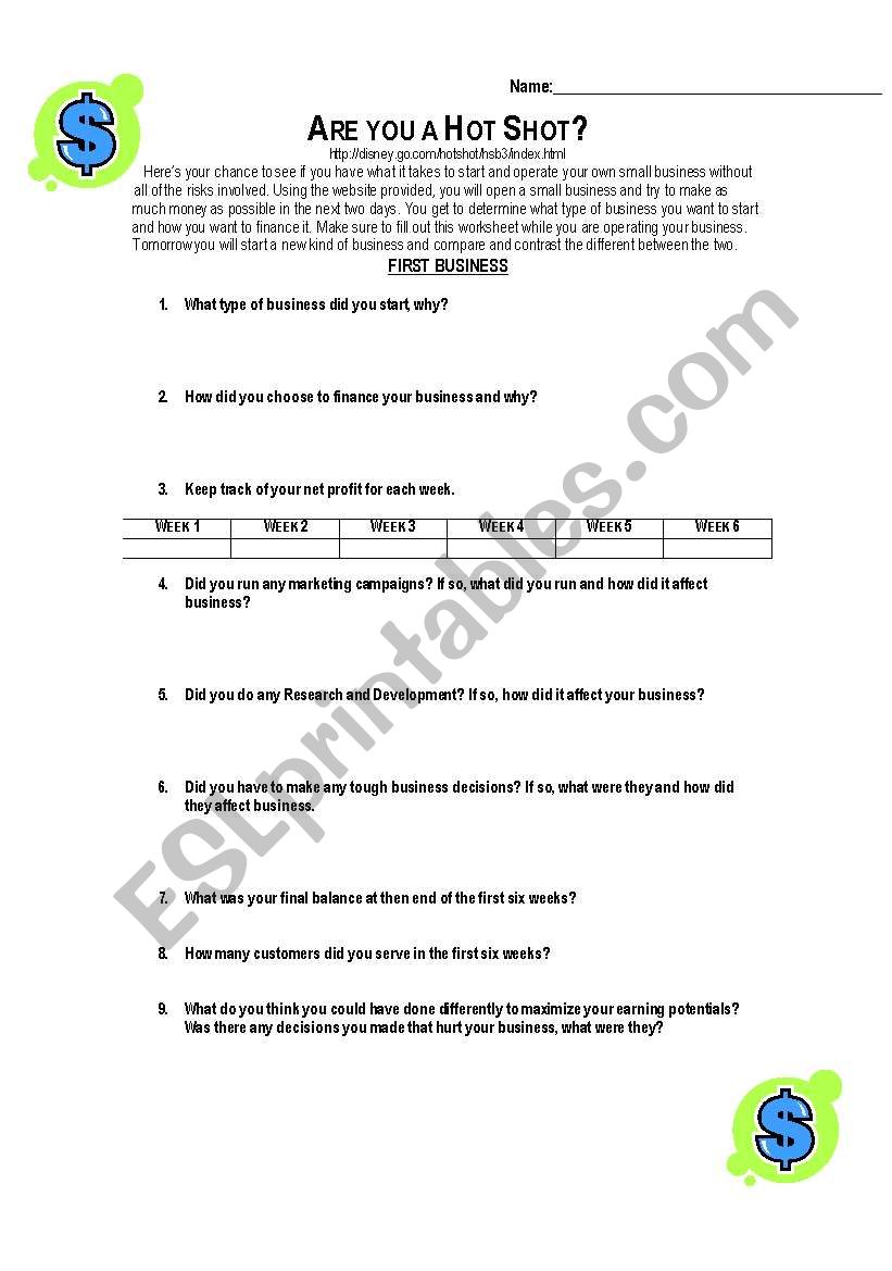 Are you a Hot Shot?  worksheet