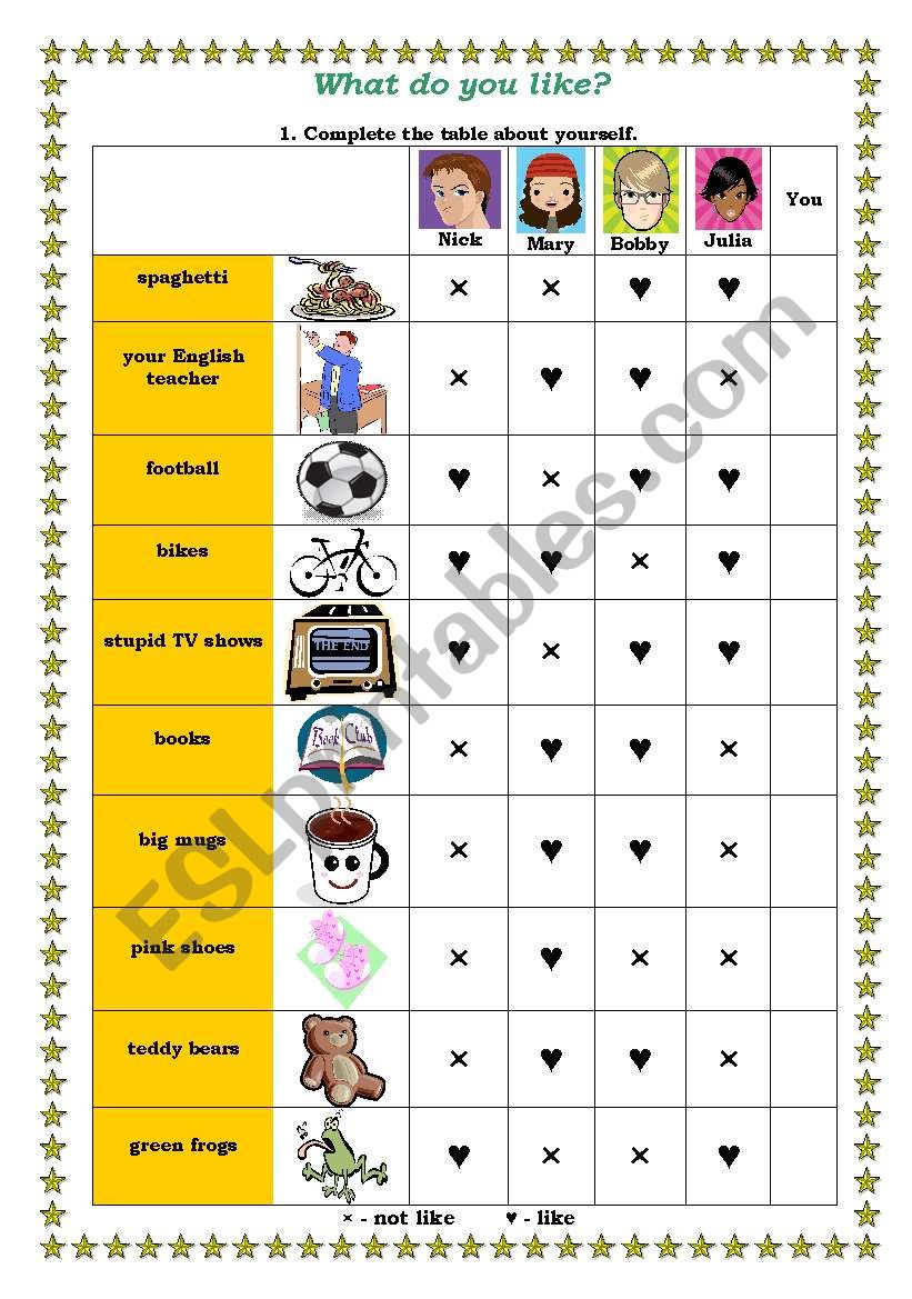 What do you like? worksheet