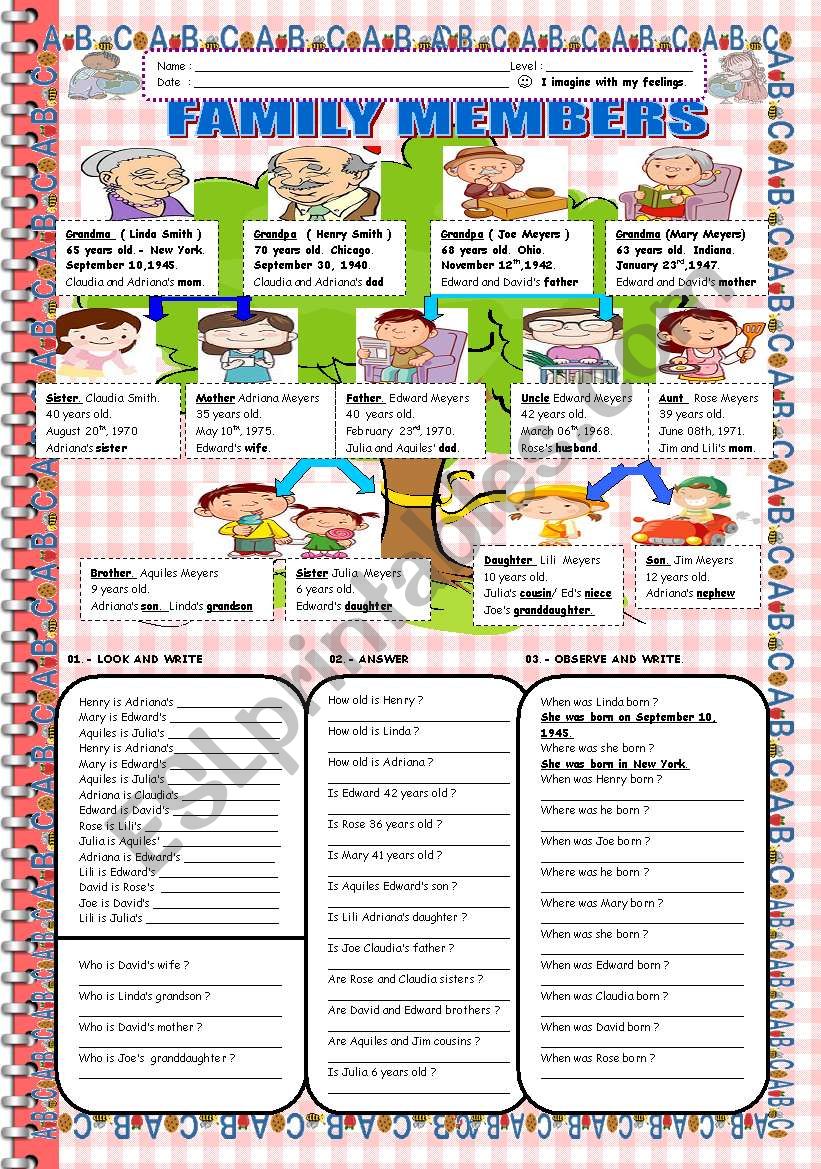 Family Members worksheet