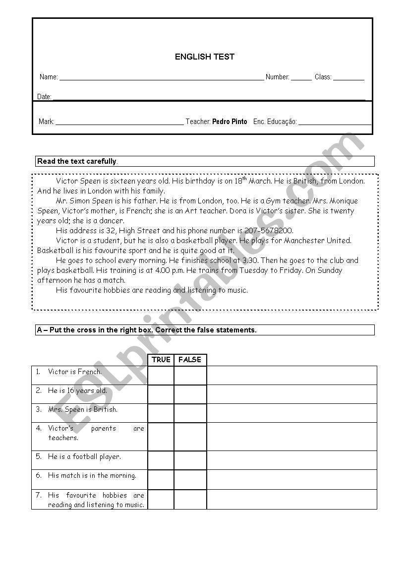 ENGLISH TEST worksheet