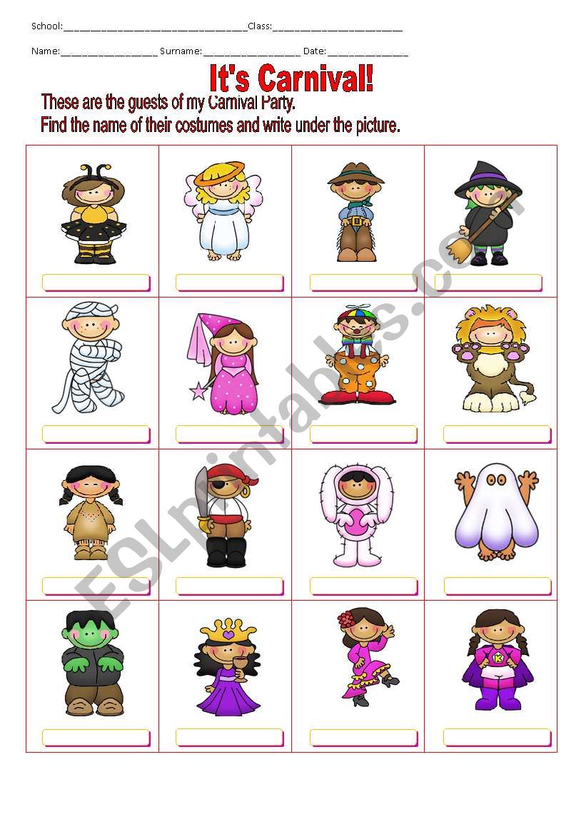 ItÂ´s carnival! worksheet