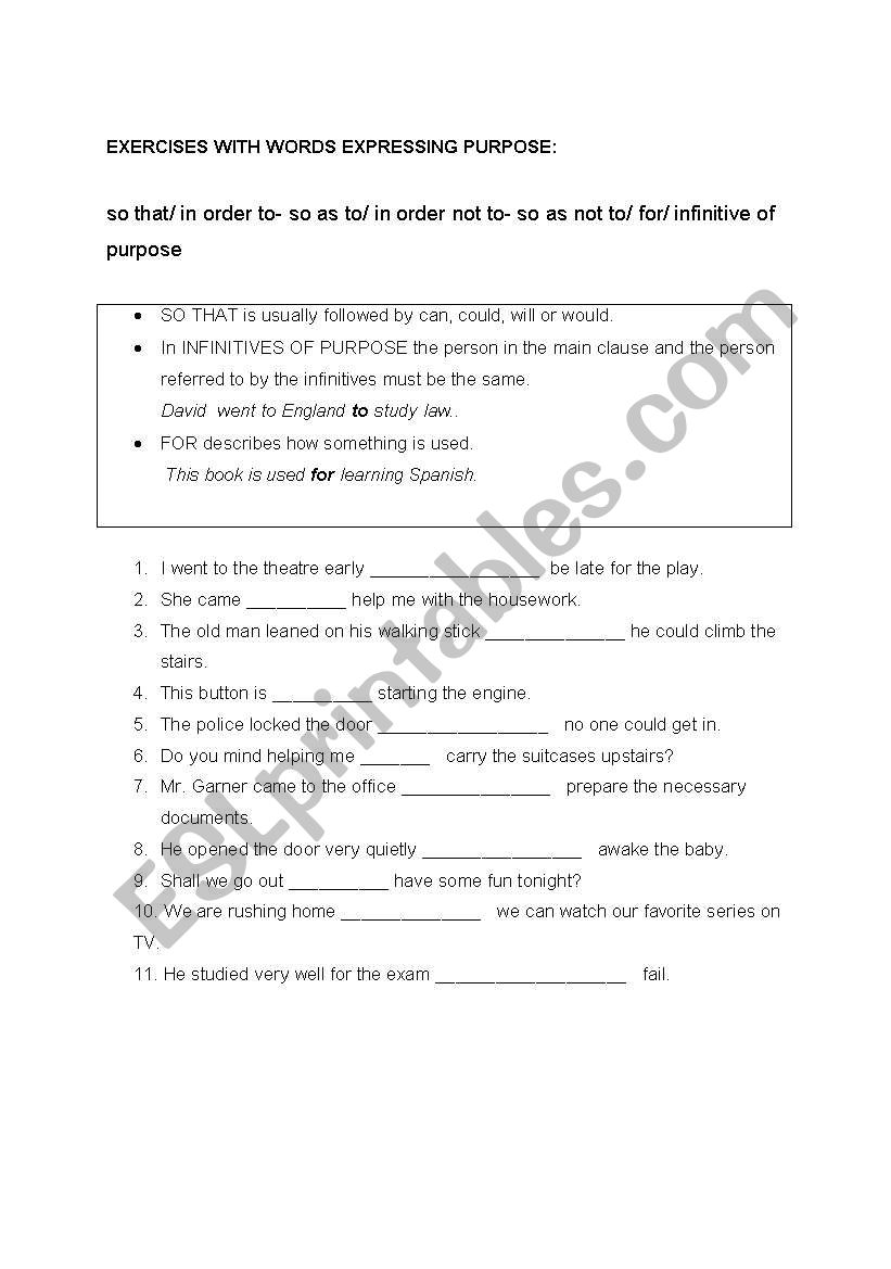 expressing purpose worksheet