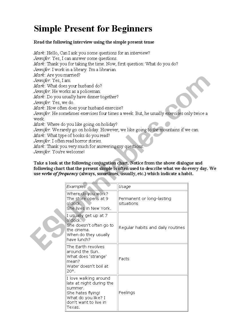 simple Present and Continuous for beginners