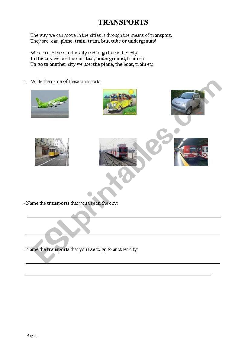 Means of transport Worksheets worksheet