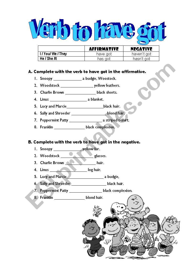 Verb to have got worksheet