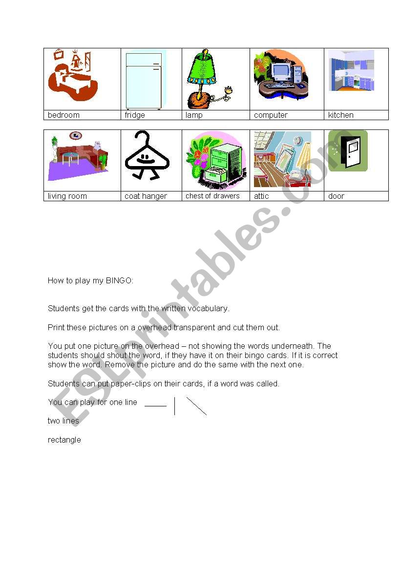 Rooms Bingo (part3) worksheet