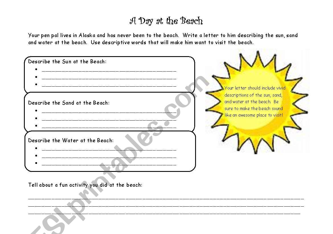 A Day at the Beach Writing Organizer