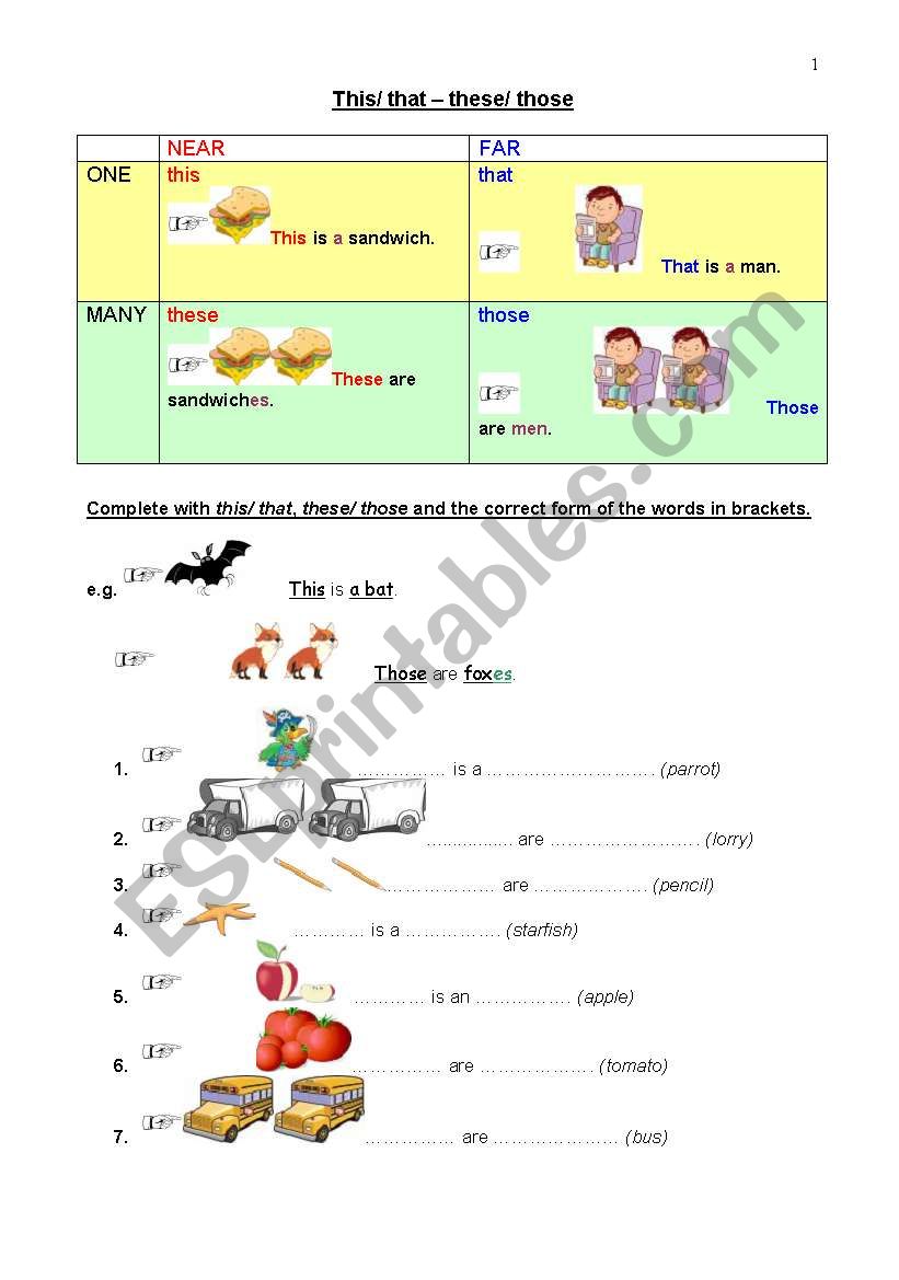 this/ these - that/ those worksheet