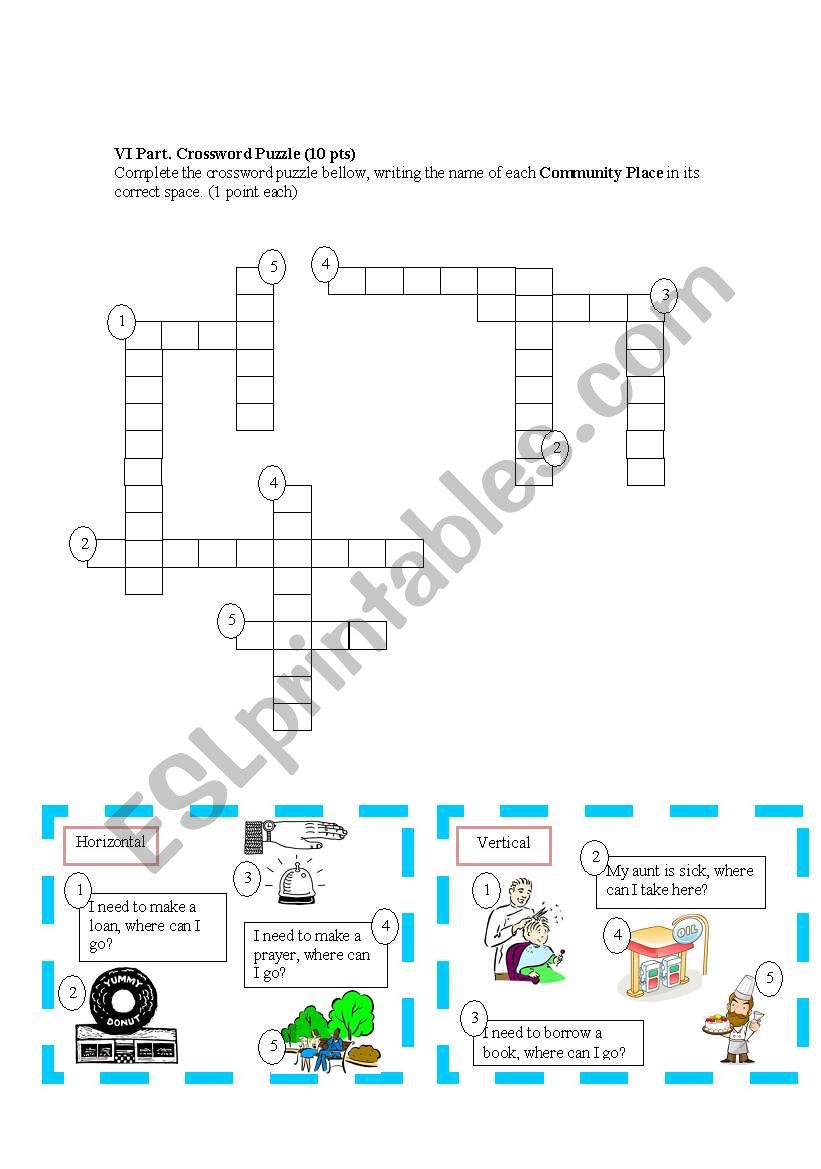 Community Place  - Crossword worksheet