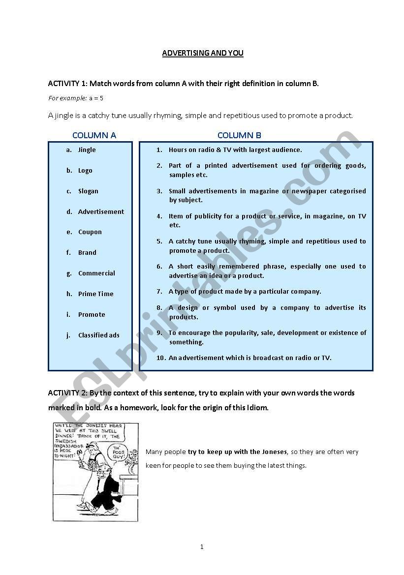 Advertising and you worksheet