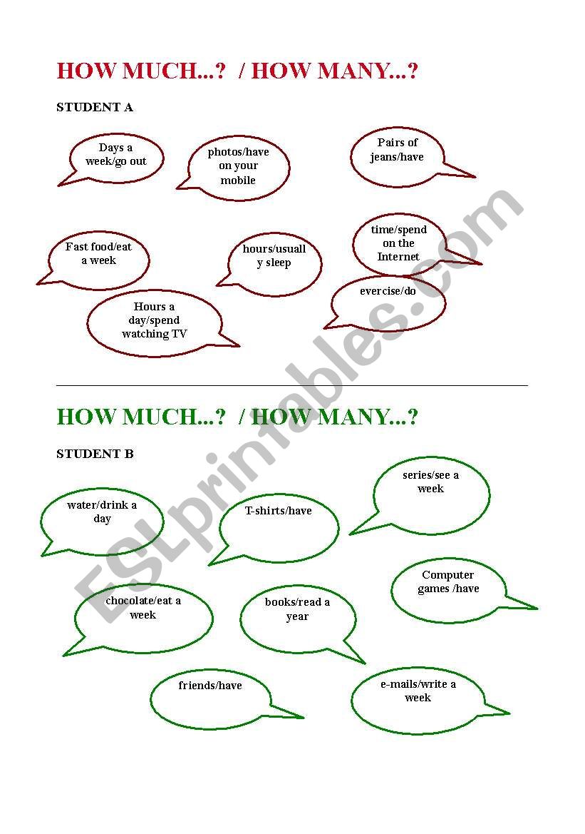 how much/how many worksheet